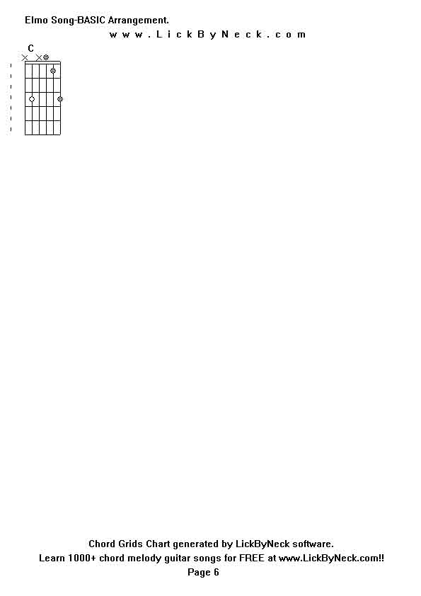 Chord Grids Chart of chord melody fingerstyle guitar song-Elmo Song-BASIC Arrangement,generated by LickByNeck software.